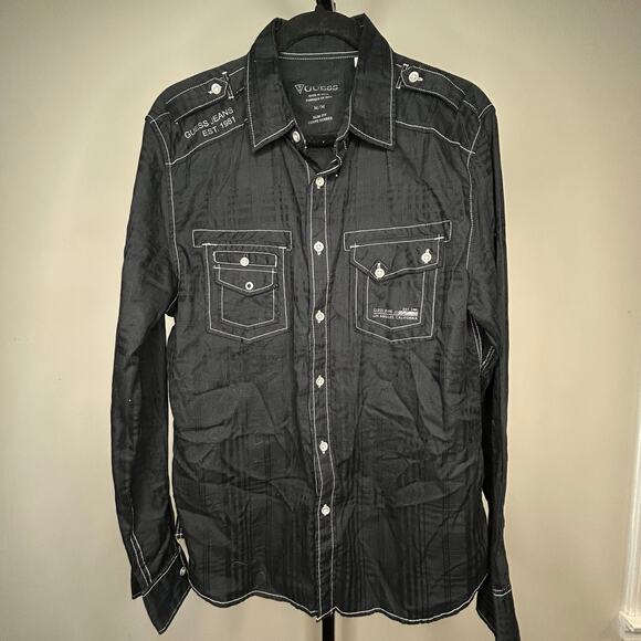 Guess Unisex Black Button Down Shirt- size M Coachella, concerts 100% cotton - Picture 1 of 5